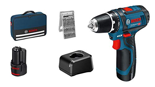 Bosch Professional 12V System Akkuschrauber GSR 12V-15 (inkl. 2x 2.0Ah Akku, Ladegerät GAL 12V-20, 25-tlg.-Bit-Set, in Tasche)