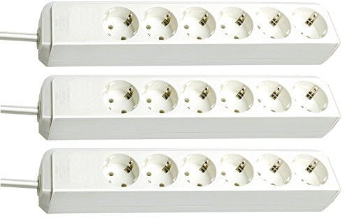 Brennenstuhl Eco-Line, Steckdosenleiste 6-fach | 1,5m Kabel - besonders stromsparend | ohne Schalter (6-fach | ohne Schalter, 3er Pack | weiß)