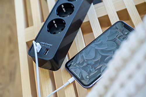 Brennenstuhl Ecolor Steckdosenleiste 4-Fach mit USB-Ladebuchse (Mehrfachsteckdose mit 2X USB Charger, Schalter und 1,5m Kabel) schwarz