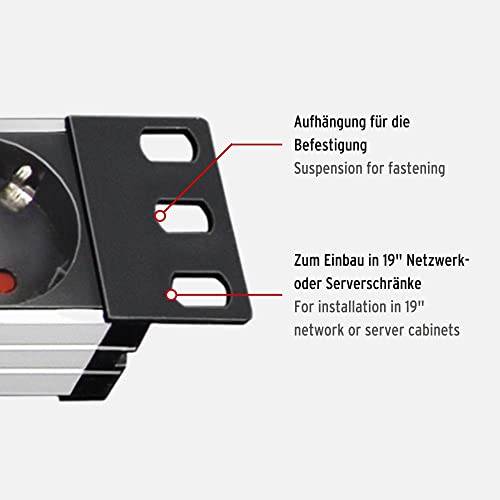 Brennenstuhl Alu-Line 19" Steckdosenleiste 9-Fach - Steckerleiste aus hochwertigem Aluminium (2m Kabel), Silber/schwarz