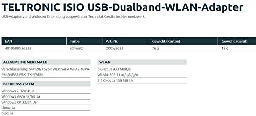 TechniSat TELTRONIC ISIO USB-Dualband- WLAN-Adapter (Stick zur drahtlosen Einbindung ausgewählter TechniSat ISIO-Geräte ins Heimnetzwerk) schwarz