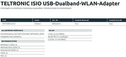 TechniSat TELTRONIC ISIO USB-Dualband- WLAN-Adapter (Stick zur drahtlosen Einbindung ausgewählter TechniSat ISIO-Geräte ins Heimnetzwerk) schwarz
