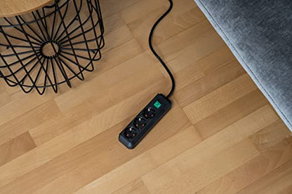 Brennenstuhl Eco-Line, Steckdosenleiste 3-fach (Mehrfachsteckdose mit erhöhtem Berührungsschutz, Schalter und 5m Kabel) schwarz