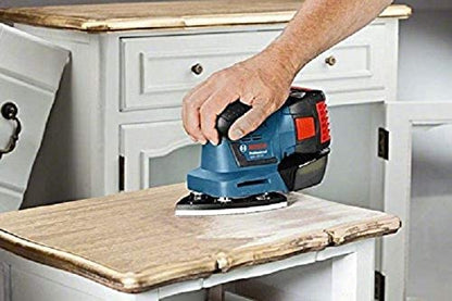 Bosch Professional 18V System Akku Schwingschleifer GSS 18V-10 (inkl. 2x5.0Ah Akku + Ladegerät, 3x Schleifblatt G120, 3x Schleifplatte, 1x Stanzwerkzeug, 1x Schraubendreher, L-BOXX 136)