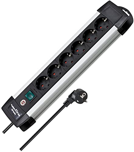 Brennenstuhl Premium-Alu-Line, Steckdosenleiste 6-Fach/Steckerleiste aus hochwertigem Aluminium (Mehrfachsteckdose mit Schalter und 3m Kabel, Made in Germany) Silber/schwarz