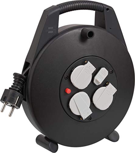 Brennenstuhl Vario Line Kabelbox 3-fach mit USB/Mini-Kabeltrommel für den Innenbereich (Indoor-Kabeltrommel mit USB-Ladefunktion und 10m Kabel, Made in Germany) schwarz