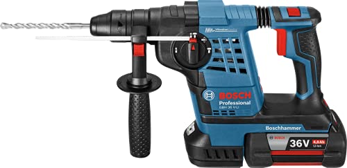 Bosch Professional 36V Akku Bohrhammer GBH 36V LI Plus (36V, inkl. 2x4.0Ah Akku, Schnellladegerät, Zusatzhandgriff, Tiefenanschlag, in L-BOXX 238)