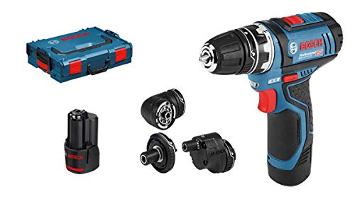 Bosch Professional 12V System Akku Bohrschrauber GSR 12V-15 FC (inkl. 2 x 2,0 Ah Akku, Schnellladegerät, Bohrfutteraufsatz, L-BOXX) Schwarz, Blau