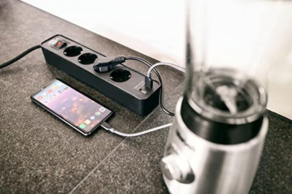 Brennenstuhl Ecolor Steckdosenleiste 4-Fach mit USB-Ladebuchse (Mehrfachsteckdose mit 2X USB Charger, Schalter und 1,5m Kabel) schwarz