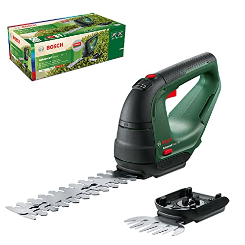 Bosch Akku Grasschere AdvancedShear 18V-10 (ohne Akku, 18-Volt-System, schneidet bis zu 85 m² pro Akkuladung, mit Strauch- und Grasscherenmesser, im Karton)