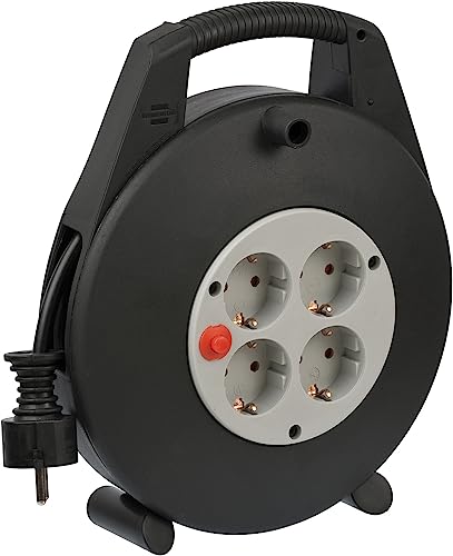 Brennenstuhl Vario Line Kabelbox 4-fach/Mini-Kabeltrommel (Indoor-Kabeltrommel für Haushalt, 10m Kabel, Made in Germany) schwarz/grau