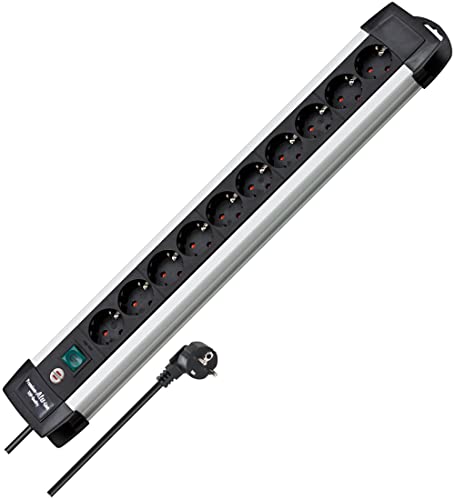 Brennenstuhl Premium-Alu-Line, Steckdosenleiste 10-Fach - Mehrfachsteckdose aus hochwertigem Aluminium (mit Schalter und 3m Kabel, Made in Germany)