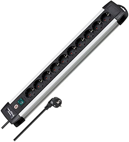 Brennenstuhl Premium-Alu-Line, Steckdosenleiste 10-Fach - Mehrfachsteckdose aus hochwertigem Aluminium (mit Schalter und 3m Kabel, Made in Germany)