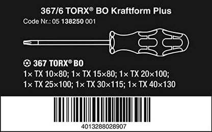 Wera TORX® BO-Schraubendrehersatz 367/6 TORX® BO Kraftform Plus + Rack, 6-teilig, 05138250001
