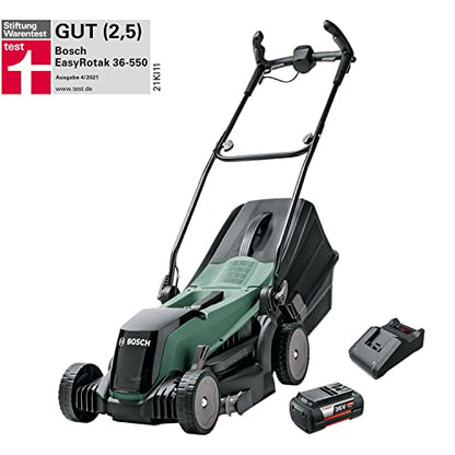 Bosch Home and Garden Akku Rasenmäher EasyRotak 36-550 (36 V, 1 Akku 4,0 Ah, Schnittbreite: 37 cm, Rasenflächen bis 550 m2, im Karton) Neues Design | EasyRotak