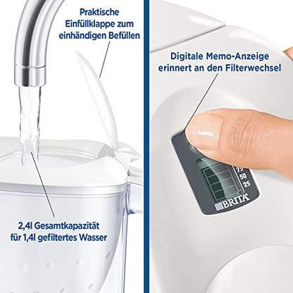 BRITA Wasserfilter Marella weiß inkl. 12 MAXTRA+ Filterkartuschen (Jahrespaket) – Filter-Kanne (2,4l) zur Reduzierung von Kalk, Chlor, Blei & Kupfer im Wasser – jetzt in nachhaltiger Verpackung