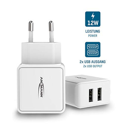 ANSMANN 2-Port Dual USB Ladegerät 2.4A - USB Charger mit Smart-IC Ladesteuerung, Netzteil besonders geeignet für iPhone, Samsung Galaxy, Huawei, Xiaomi, Tablet, GoPro, e-Book Reader, etc.