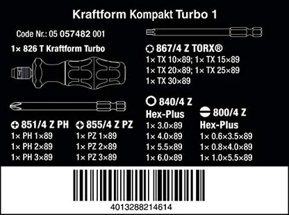 Wera '05057482001 Kraftform Kompakt Turbo 1 Getriebe-Schraubendreher-Satz, 19-teilig