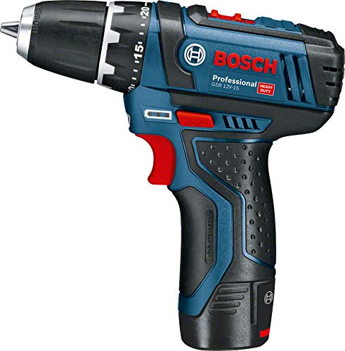 Bosch Professional 12V System Akkuschrauber GSR 12V-15 (inkl. 2x 2.0Ah Akku, Ladegerät GAL 12V-20, 25-tlg.-Bit-Set, in Tasche)