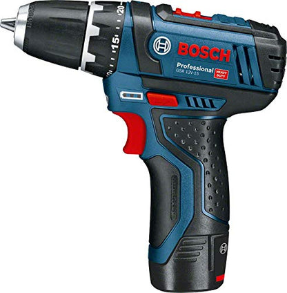Bosch Professional 12V System Akkuschrauber GSR 12V-15 (inkl. 2x 2.0Ah Akku, Ladegerät GAL 12V-20, 25-tlg.-Bit-Set, in Tasche)
