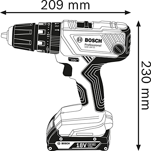 Bosch Professional 18V System Akku Schlagbohrschrauber GSB 18V-21 (max. Drehmoment 55 Nm, ohne Akkus und Ladegerät, im Karton)