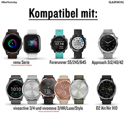 Garmin Schnellwechsel-Armband, 20mm, Silikon, Schwarz, passend für venu Serie (außer S-Modelle), Forerunner 55/245/645, Approach S12/S40/S42, vivoactive 3/4, vivomove 3/HR/Luxe/Style, D2 Air/Air X10