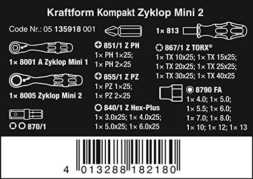 Wera 05135918001 Kraftform Kompakt Zyklop Mini 2, 27-teilig, One Size