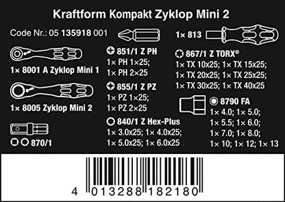 Wera 05135918001 Kraftform Kompakt Zyklop Mini 2, 27-teilig, One Size