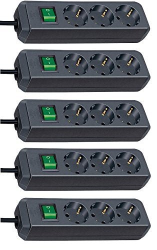 Brennenstuhl Eco-Line Steckdosenleiste 3-fach mit Schalter schwarz 1.5 M Kabel (3-fach | 1.5 M Kabel | 5 Stück, schwarz)