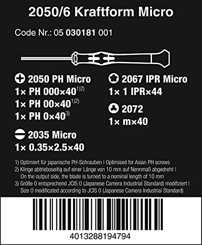 Wera 05030181001 2050/6 Elektroniker-Schraubendrehersatz + Rack, 6-Teilig