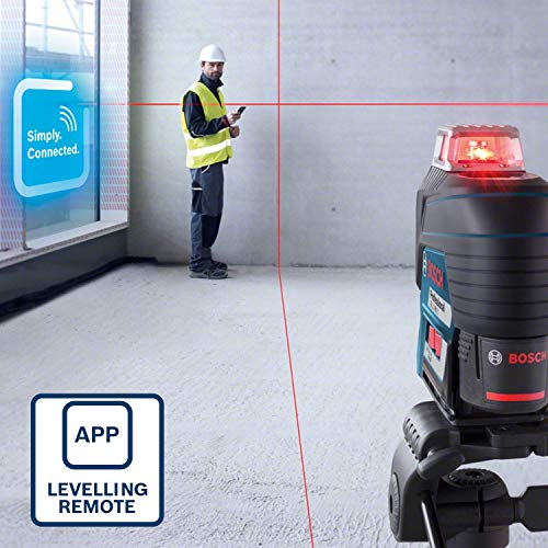 Bosch Professional Linienlaser GLL 3-80 C (m. App-Funktion, roter Laser, max. Arbeitsbereich: 30 m, 4x AA Batterie, Tasche, in Karton)