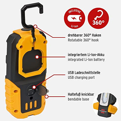 Brennenstuhl LED Akku Handleuchte HL DA 40 MH / Robuste Akku Arbeitsleuchte mit Schalter und integriertem Magnet (Handlampe mit 200lm und bis zu 3h Leuchtdauer, knickbarer Haltefuß)