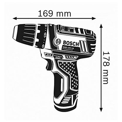 Bosch Professional 12V System Akku Bohrschrauber GSR 12V-15 (ohne Akkus & Ladegerät, in L-Boxx), Schwarz, Blau, Rot, Solo