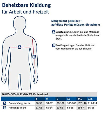 Bosch Professional Beheizbare Sweatjacke GHH 12+18V XA (inkl. USB-Ladeadapter GAA 12V-21 + GBA 12V 2.0Ah Akku + Ladegerät GAL 12V-20, im Karton)
