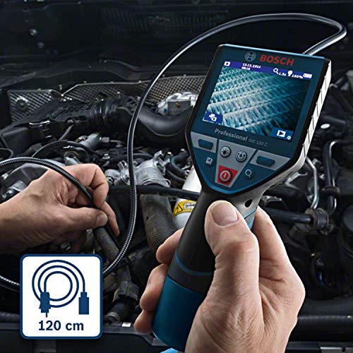 Bosch Professional 12V System Inspektionskamera GIC 120 C (1x Akku 12V + Ladegerät, Kabellänge: 120 cm, Display: 3,5’’, 4x AA-Batterie, L-BOXX)