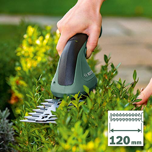 Bosch Gartenschere EasyShear (integrierter 3.6 V Akku, Akkulaufzeit: 40 min, Messerlänge: 12 cm (Strauch) / 8 cm (Gras), im Karton)