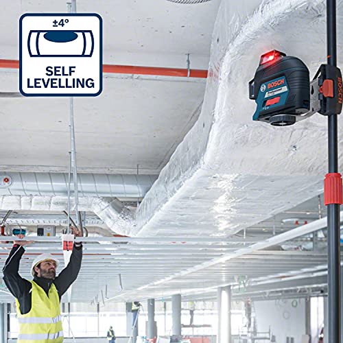 Bosch Professional Linienlaser GLL 3-80 (roter Laser, max. Arbeitsbereich: 30 m, 4x AA Batterie, im Handwerkerkoffer), Blau