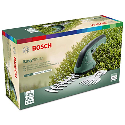 Bosch Gartenschere EasyShear (integrierter 3.6 V Akku, Akkulaufzeit: 40 min, Messerlänge: 12 cm (Strauch) / 8 cm (Gras), im Karton)
