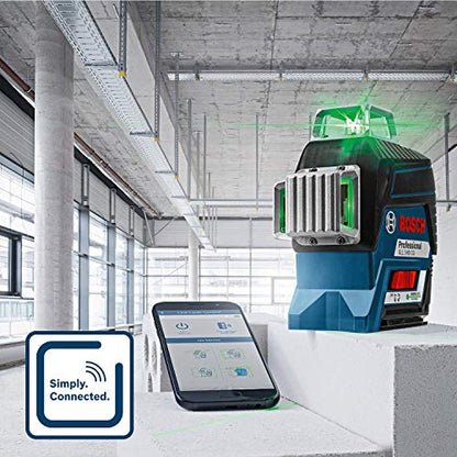 Bosch Professional 12V System Linienlaser GLL 3-80 CG (1x Akku 12V, Universalhalterung BM 1, m. App-Funktion, grüner Laser, max. Arbeitsbereich: 30 m, Tasche, in L-BOXX)