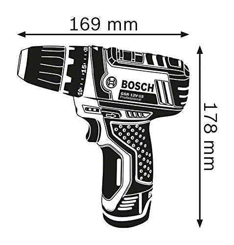 Bosch Professional 12V System Akkuschrauber GSR 12V-15 (inkl. 2x 2.0Ah Akku, Ladegerät GAL 12V-20, 25-tlg.-Bit-Set, in Tasche)