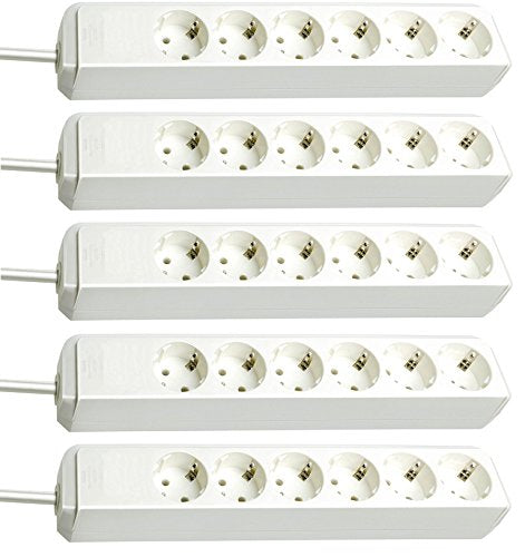 Brennenstuhl Eco-Line, Steckdosenleiste 6-fach | 1,5m Kabel - besonders stromsparend | ohne Schalter (6-fach | ohne Schalter, 5er Pack | weiß)
