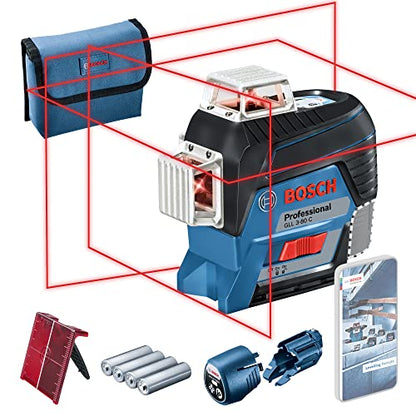 Bosch Professional Linienlaser GLL 3-80 C (m. App-Funktion, roter Laser, max. Arbeitsbereich: 30 m, 4x AA Batterie, Tasche, in Karton)