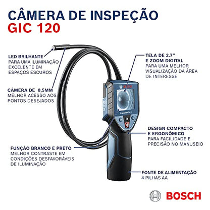 Bosch Professional Inspektionskamera GIC 120 (Kabellänge: 120 cm, Display: 2,7’’, 4x AA-Batterie, im Karton)