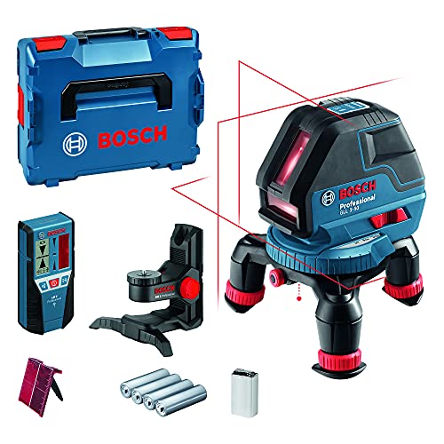 Bosch Professional Linienlaser GLL 3-50 (roter Laser, für innen, Arbeitsbereich mit Laser-Empfänger LR2: 50 m, 4 x AA-Batterie, Drehstativ, Universalhalterung BM1, L-BOXX)