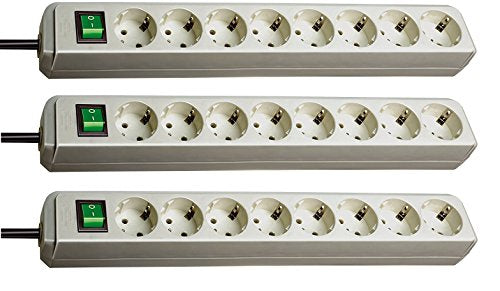 Brennenstuhl Eco-Line, Steckdosenleiste 8-fach (mit Schalter und 3m Kabel - besonders stromsparend) (3er Set | lichtgrau)