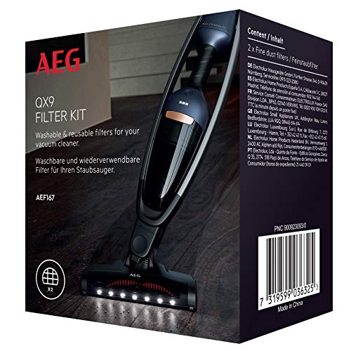 AEG AEF167 Filterset für FX9 & QX9 / Doppelpack / 2 waschbare Vormotorfilter / Staubsauger Filter / einfache Reinigung / regelmäßiger Filtertausch / verbesserte Saugleistung / passgenau / schwarz